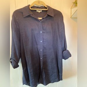 Eileen Fisher Navy Blue Linen blouse size medium